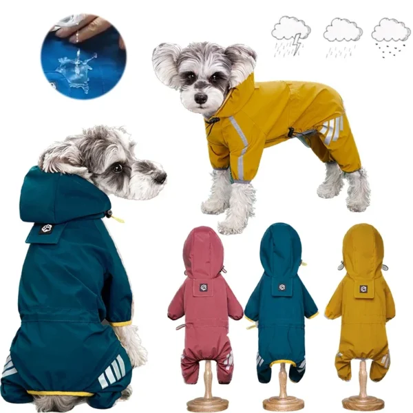 Wasserdichter Hunde-Regenoverall aus PU mit Kapuze & Reflektoren – für Kleine & Mittelgroße Hunde - Image 3