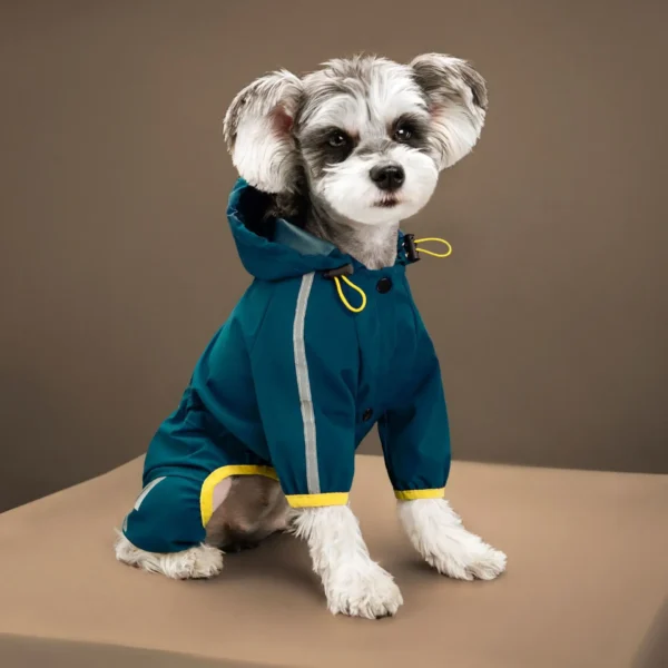 Blauer Hunde-Regenoverall Wasserdicht (PU) mit Kapuze & Reflektoren – Kleine & Mittelgroße Hunde